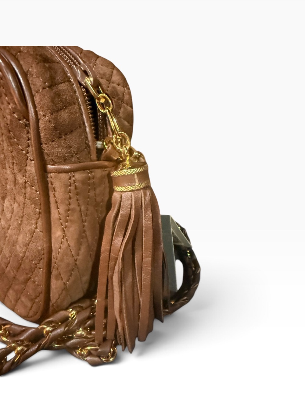 Bally Amera Mocha Suede Quilted Camera Crossbody Bag Gold Chain NWT - Picture 7 of 11